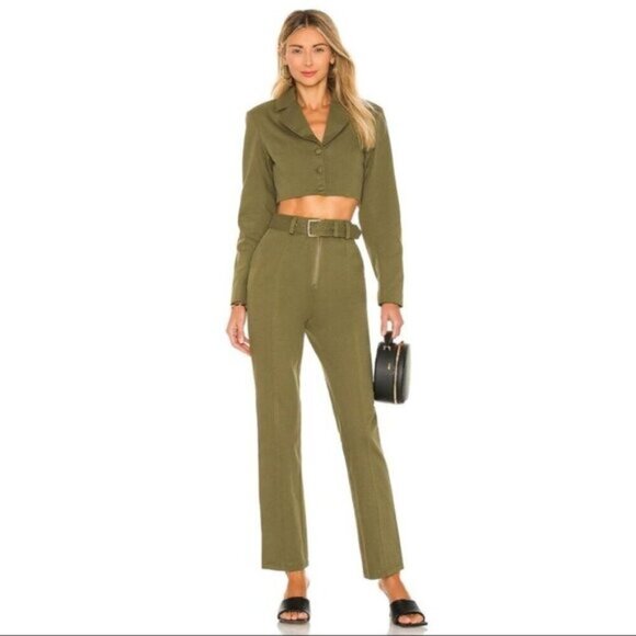 REVOLVE Camila Coelho Leticia Blazer Jacket Olive Green Cropped Size Medium - Picture 7 of 16